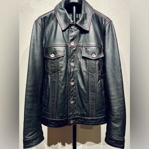 Zajdi Black Leather Jacket with Red Stitching - Size L (Men’s)